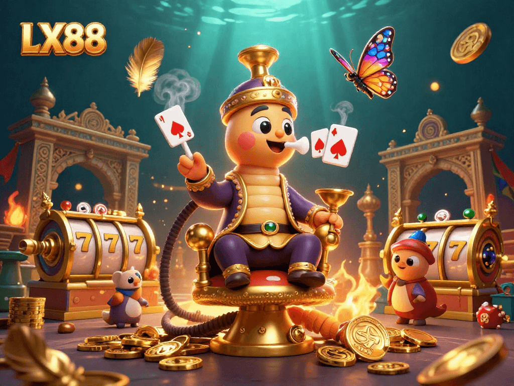Experience the excitement of LX88 with a vibrant 3D illustration featuring captivating gambling elements.