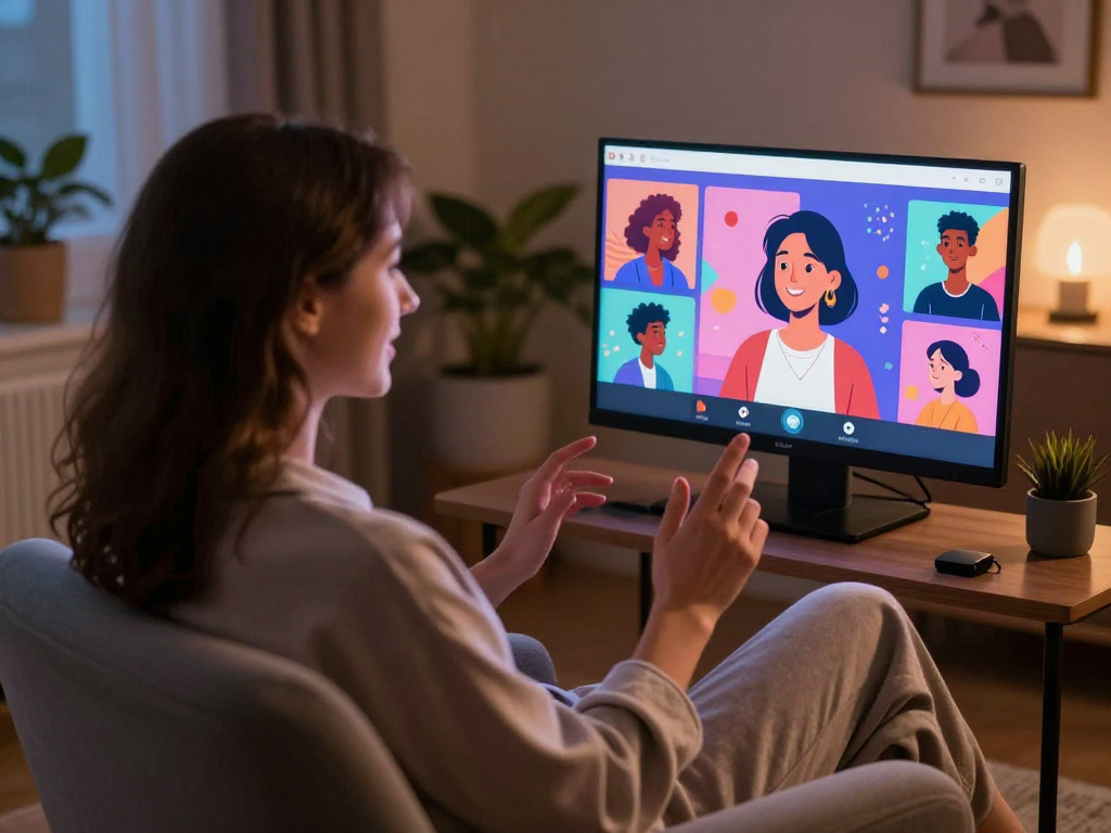 Engaging in AI sex chat on a glowing device in a cozy setting, showcasing innovative interaction.