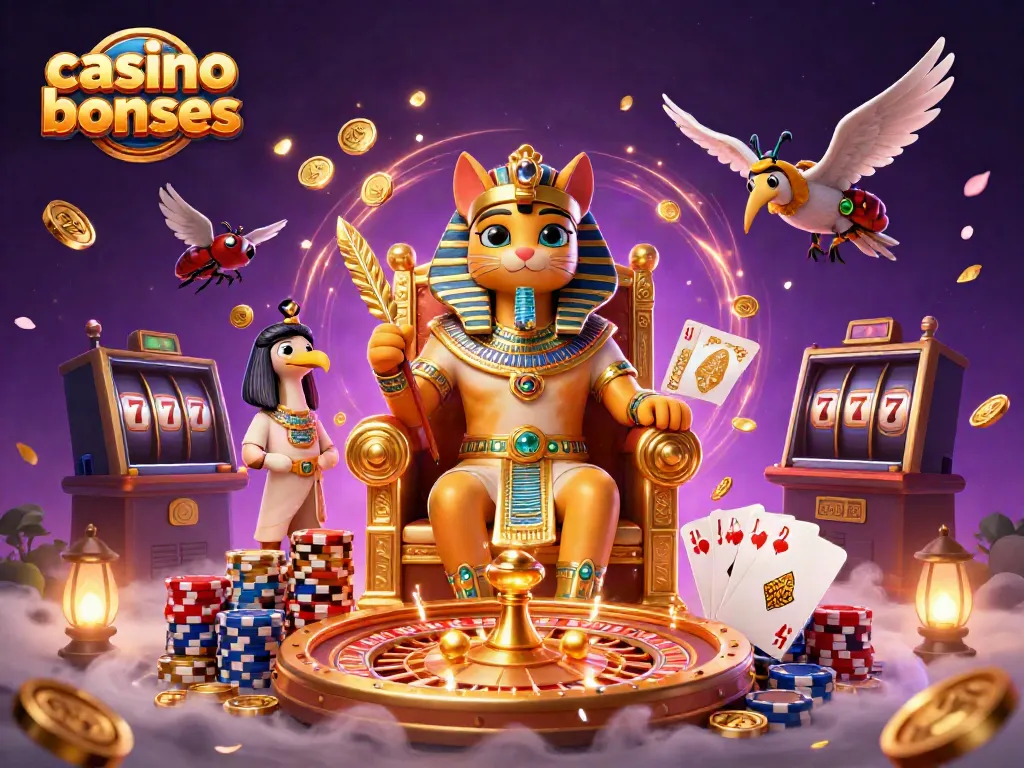 Explore thrilling casino bonuses with Egyptian-themed characters amidst golden treasures.