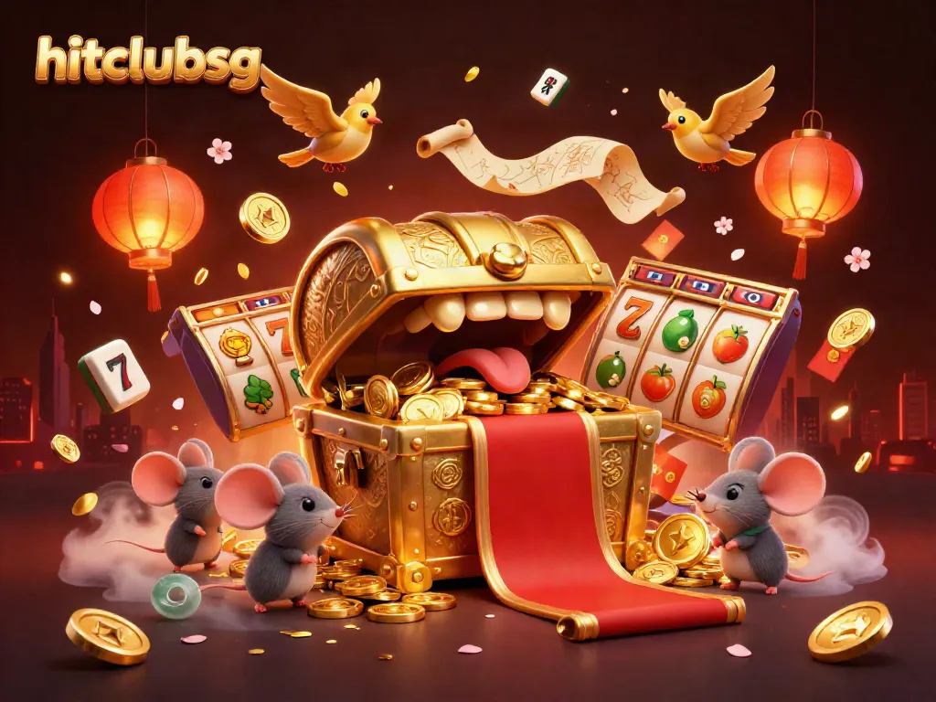 Experience the thrill of hitclubsg with vibrant casino visuals featuring treasures and games.