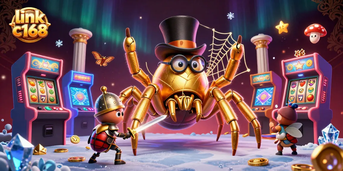 Engage with thrilling action at link c168's vibrant casino with a golden tarantula and beetle knight.
